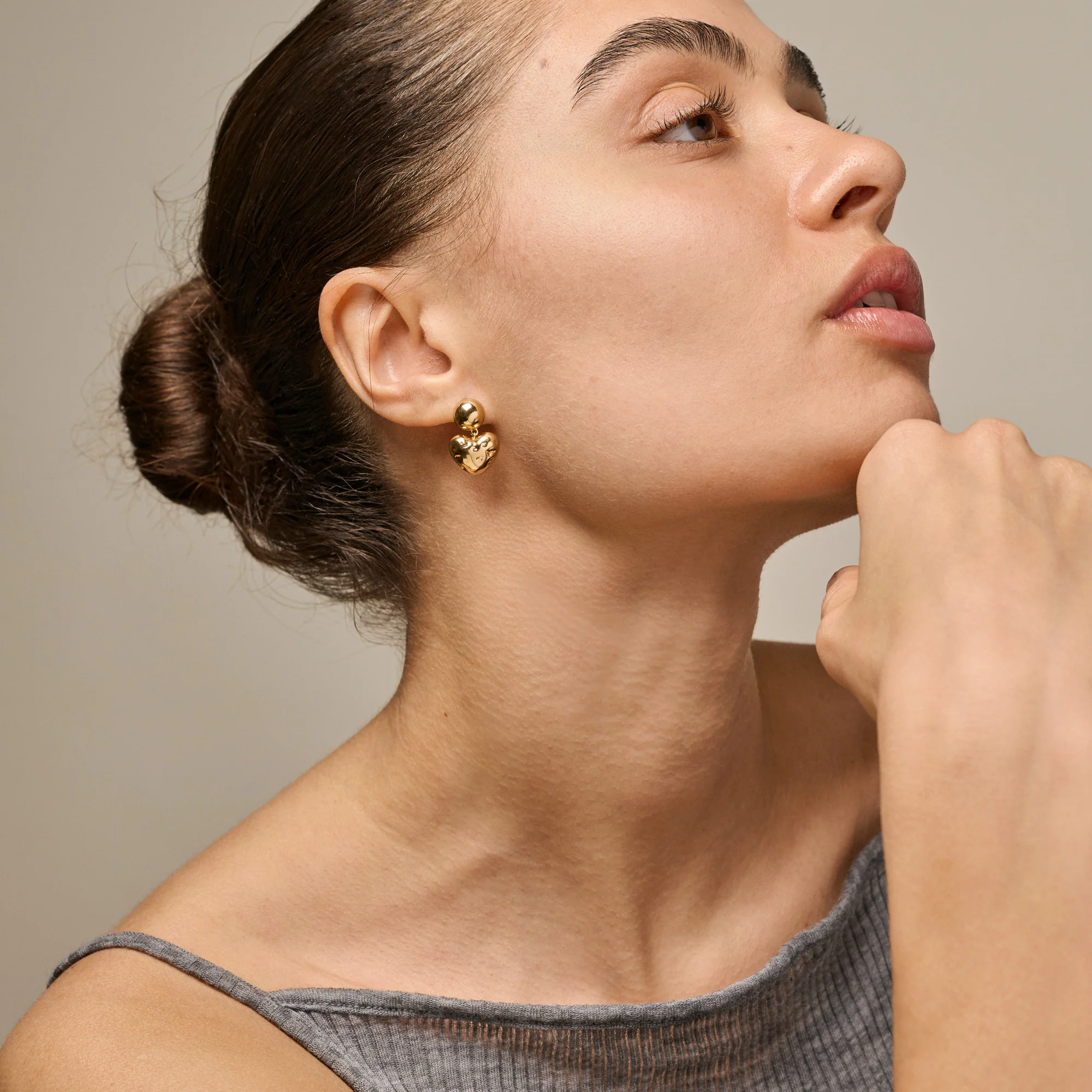 Earrings, Poma Drop Heart - Image 2